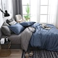 Pikkukuva 3 / 5: Pussilakanasetti parivuoteelle, 4 osaa, mikrokuitu, yksivärinen ruutukuvioinen vuodevaatesetti, jossa 2 tyynyliinaa ja 1 lakana, 220x240cm Blue-gray