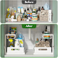 Miniatyrbillede 3 af 5: Under Vask Organizer, Udtrækkelig Skabs Organizer 2-lags Udtrækshylde til Vaskeskab, Under Vask Opbevaring Hvid 2-pak