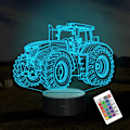 Miniatyrbillede 1 af 5: Traktor 3D Illusion Natlampe, 16 Farveskiftende Dæmpbar Hologram Belysning, Timer Legetøj USB Opladning