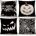 Miniatyrbillede 1 af 5: Happy Halloween Pudebetræk Græskar Edderkoppespind Pudebetræk Sort Linned Pyntepudebetræk Pudebetræk til Hjem Halloween Dekoration