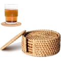 Miniatyrbilde 1 av 4: Ulable Sett med 6 Rattan Vev Koppmatter Håndlaget 4 * 4 tommer Brun