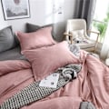 Pikkukuva 3 / 5: Pussilakanasetti parivuoteelle, 4 osaa, mikrokuitu, yksivärinen ruutukuvioinen vuodevaatesetti, jossa 2 tyynyliinaa ja 1 lakana, 220x240cm Pink-gray