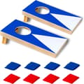 Miniatyrbillede 1 af 5: Bærbart mini cornhole-spil til bord, 2-delt sæt, træ-cornhole-spil til bord, belagt træplade med 4 røde og 4 blå poser