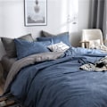 Pikkukuva 2 / 5: Pussilakanasetti parivuoteelle, 4 osaa, mikrokuitu, yksivärinen ruutukuvioinen vuodevaatesetti, jossa 2 tyynyliinaa ja 1 lakana, 220x240cm Blue-gray