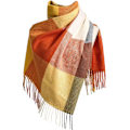 Miniatyrbillede 1 af 3: Halstørklæder til Kvinder Vinter Tørklæder Tartan Wraps Lang Spinding Kvast Sjal Stola Damer Varmt Halstørklæde Orange&yellow