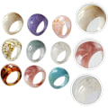 Miniatyrbillede 3 af 5: 9 Stykker Stabelbare Resin Ringe Bred Tyk Kuppel Retro Chunky Ringe Tyk Kuppel Elegant Flerfarvet Akryl Resin Ring