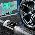 Pikkukuva 2 / 5: 6000 mAh kannettava ilmakompressori, 150 PSI auton rengaspumppu mini sähköinen polkupyörän ilmapumppu digitaalisella LCD-näytöllä ja LED-taskulampulla, 4 suuttimella