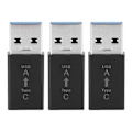 Miniatyrbild 1 av 3: 3 st USB3.0 Hane till Typ C Hona Adapter Kontakt Universal Elektronisk Konverterare (Svart)