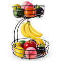 Miniatyrbillede 4 af 5: Frugtkurv, 2-lags frugtskål med bananhænger, køkkenbordpladestativ, perfekte metalskåle (sort)