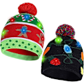 Miniatyrbillede 1 af 4: 2-pak jule LED lysende strikhue, farverig blinkende juleferie julefestartikler (One Size Fits More)