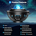 Miniatyrbilde 5 av 5: Planetarium Projektor LED Nattlys Barn Roterbar 21 Moduser, Stjernehimmel Projektor Bluetooth/Fjernkontroll/Timer for Babyrom Dekor