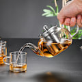 Miniatyrbillede 4 af 4: Glastekande med rustfrit stål infuser & låg, Borosilikatglas tekande, der er sikker til komfur, blomstrende & løse teblade tekander, 800 ml