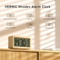Miniatyrbild 3 av 5: Digital väckarklocka, batteridriven träväckarklocka med stor LCD-display, datum, temperatur, automatisk ljussensor, snooze