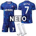 Miniatyrbild 1 av 2: Chelsea F.C. Tröja Nr. 7 NETO - Barn & Vuxen Fotbollsutrustning med Strumpor (Storlek 24-25) 18