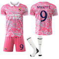 Miniatyrbillede 1 af 2: 25-26 Real Madrid CF Pink Dragon Mønster Special Jubilæumsudgave NO.9 MBAPPE Trøjer Børn Voksen Fodboldudstyr med Sokker NO.9 3XL