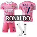 Miniatyrbild 1 av 2: 25-26 Real Madrid CF Rosa Drakmönster Special Anniversary Edition NO.7 RONALDO Tröjor Barn Vuxen Fotbollsutrustning med Strumpor NO.7 M