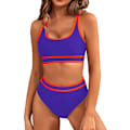 Miniatyrbillede 1 af 6: Dametøj Højtaljet Bikini Sæt Sporty Todelt Badetøj Farveblok Cheeky Høj Skåret Badetøj Deep Purple XL