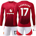 Miniatyrbillede 1 af 2: 24-25 Manchester United F.C. Langærmet Hjemmebanetrøje NO.17 Garnacho Trøjer Børn Voksen Fodboldudstyr med Strømper NO.17 XXL