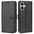iPhone 17 Wallet Cover Litchi Texture Shockproof - Black