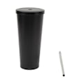 Miniatyrbild 2 av 5: Rostfritt stål mugg med sugrör Stor kapacitet Termiskt isolerad Bärbar Vattenmugg för Utomhussporter Resor Svart 750ml