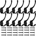 12-pack Black Hooks For Wall Mounting with 24 Screws Retro Double Hooks Universal Black Hooks Compatible with K,A