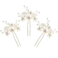 Bröllopshårnålar (3 st) - Eleganta pärlblommor med kristallhåraccessoarer för brudar (Guld)