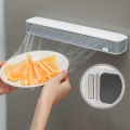 Miniatyrbild 1 av 5: Hållbar Väggmonterad Sugkopp Matfolie Dispenser Plastkutter Folie Klarsynlig Film Förvaringshållare Box