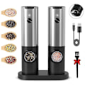 Pikkukuva 1 / 5: Latautuva sähköinen suola- ja pippurimyllysetti kaksoislaturilla, USB-kaapelilla, automaattinen S Black  silver