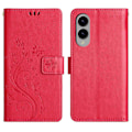 Miniatyrbillede 1 af 5: Læder Wallet Case med Sommerfugl og Blomster til Samsung Galaxy S25 Edge med Rem Multicolor Red