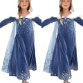 Miniatyrbild 4 av 4: Barn Frozen Queen Elsa Prinsessa Cosplay Kostym Flickor Faux Päls Krage Kappa Klänning - Mörkblå 5-6 Years