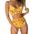 Miniatyrbillede 1 af 4: Dametøj Kryds Kors Push Up Badetøj Top Mavekontrol Halter Bikini Højtaljet Badetøj Todelt Badetøj Yellow-5 X-Large