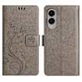Miniatyrbillede 1 af 5: Læder Wallet Case med Sommerfugl og Blomster til Samsung Galaxy S25 Edge med Rem Multicolor Grey