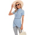 Pikkukuva 3 / 5: Naisten Vaatimaton Uimapuku Islamilainen muslimi-uimapuku lyhythihainen vetoketju edessä Top Shortsit Housut Hijab 3kpl uimapuku S-4xl Tangrui Light Blue 4XL