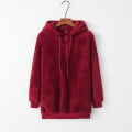 Miniatyrbild 2 av 3: Kvinnlig Teddybjörn Hoodie Jacka Varm Fluffig Huvad Tröja Lös Höst Vinter Toppar Wine Red L