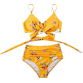 Pikkukuva 3 / 5: Naisten Ristiinasetetut Push Up Uimapaidat Vatsan Kontrolloivat Halter Bikinit Korkeavyötäröiset Uimapuvut Kaksi Osainen Uimapuvut Yellow-5 Medium