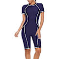Miniatyrbillede 1 af 3: Dames Enstyk Badedragt Langærmet Rash Guard Kvinder Våddragt Atletisk Badedragt Surfing Dykning Lynlås Foran Badetøj Badekostume Tangrui Navy Blue Short Sleeve M