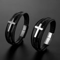 Miniatyrbillede 3 af 5: Sort Guld Sølv Multilayer Flettet Armbånd Kors Religiøs Læder Armbånd -HG TZ1720 21CM