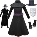 Miniatyrbillede 1 af 5: Plague Doctor Cosplay Kostume til Børn - Sort Kjole, Cylinderhat, Maske og Handsker til Halloween 9-10 Years