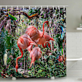 Miniatyrbillede 2 af 5: Flamingo Bruseforhæng, Vandtæt Bruseforhæng i stof til badeværelset med 12 plastikkroge - stil 1 180*180cm