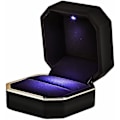 Miniatyrbillede 1 af 5: Luksus ring æske, firkantet fløjl vielsesring etui Smykker gaveæske med led lys til forlovelse bryllup bryllup, sort