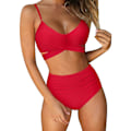Miniatyrbillede 1 af 5: Dametøj Kryds Kors Push Up Badetøj Top Mavekontrol Halter Bikini Højtaljet Badetøj Todelt Badetøj Red-1 XX-Large