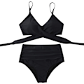 Miniatyrbillede 3 af 5: Kvinder Criss Cross Push Up svømmeoverdele Mavekontrol Halter Bikini Højtaljede badedragter Todelte badedragter Black Medium