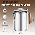 Miniatyrbild 3 av 5: Kaffeperkolator för Spisplatta för Camping, Perkolator Kaffekanna Rostfritt Stål Kaffebryggare Camping Utomhus Hemma 9 Koppar