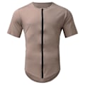 Miniatyrbild 2 av 3: Herrtröjor Sommar Casual Dragkedja upp Kortärmade Enkla T-shirts Khaki 3XL
