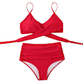 Miniatyrbillede 3 af 5: Dametøj Kryds Kors Push Up Badetøj Top Mavekontrol Halter Bikini Højtaljet Badetøj Todelt Badetøj Red-1 Medium
