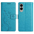 Miniatyrbillede 1 af 5: Læder Wallet Case med Sommerfugl og Blomster til Samsung Galaxy S25 Edge med Rem Multicolor Blue