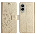 Miniatyrbillede 1 af 5: Læder Wallet Case med Sommerfugl og Blomster til Samsung Galaxy S25 Edge med Rem Multicolor Gold