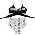 Miniatyrbillede 4 af 5: Dametøj Kryds Kors Push Up Badetøj Top Mavekontrol Halter Bikini Højtaljet Badetøj Todelt Badetøj Black-white Large