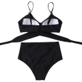 Pikkukuva 4 / 5: Naisten Ristiinasetetut Push Up Uimapaidat Vatsan Kontrolloivat Halter Bikinit Korkeavyötäröiset Uimapuvut Kaksi Osainen Uimapuvut Black Large