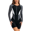 Miniatyrbilde 1 av 5: Badedrakt for kvinner, endel, lang erme, rashguard, dame våtdrakt, atletisk badedrakt, surfing, dykking, glidelås foran, badetøy, Tangrui Grey 1453 S